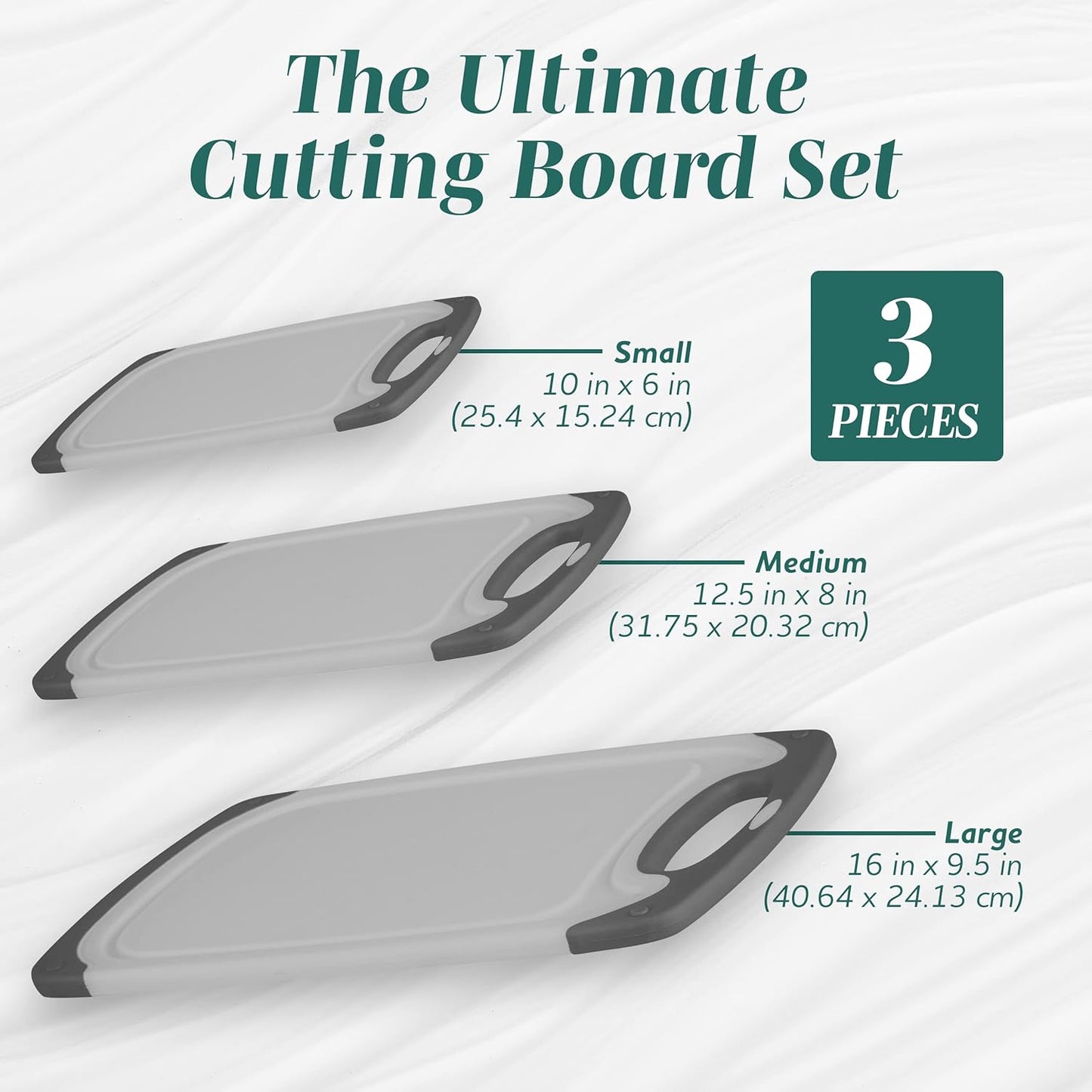 Cutting Boards for Kitchen - BPA-Free Chopping Board - Different Sizes & Non Slip Handles - Reversible, Large Cutting Board Set - Unique Gifts for Cooks Who Have Everything - 3-Pack Gray
