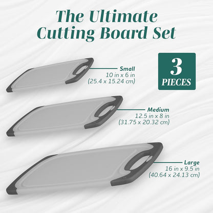 Cutting Boards for Kitchen - BPA-Free Chopping Board - Different Sizes & Non Slip Handles - Reversible, Large Cutting Board Set - Unique Gifts for Cooks Who Have Everything - 3-Pack Gray