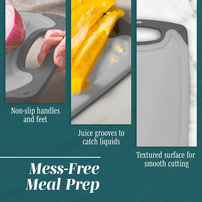 Cutting Boards for Kitchen - BPA-Free Chopping Board - Different Sizes & Non Slip Handles - Reversible, Large Cutting Board Set - Unique Gifts for Cooks Who Have Everything - 3-Pack Gray