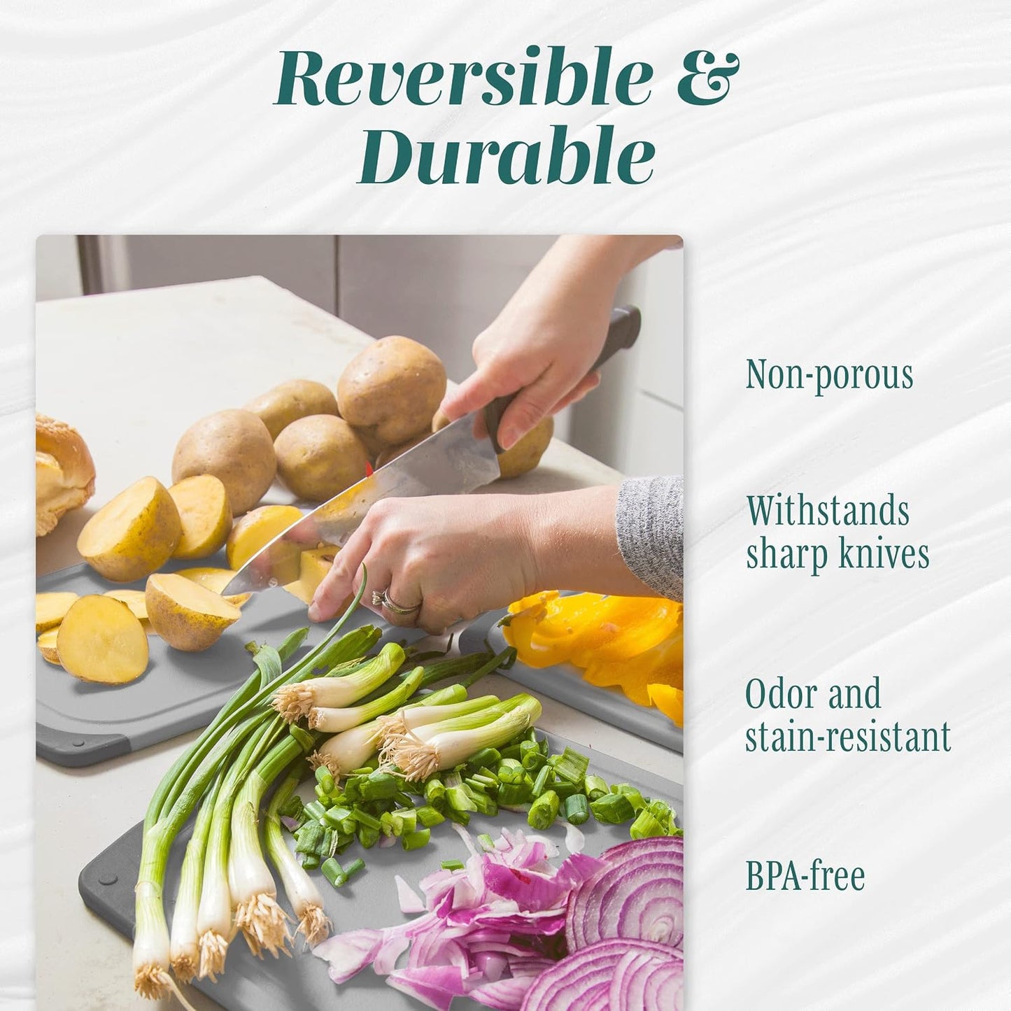 Cutting Boards for Kitchen - BPA-Free Chopping Board - Different Sizes & Non Slip Handles - Reversible, Large Cutting Board Set - Unique Gifts for Cooks Who Have Everything - 3-Pack Gray