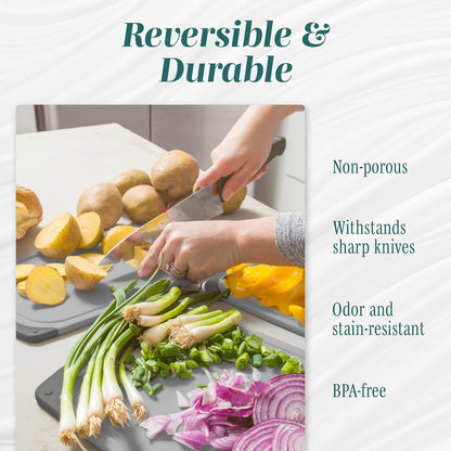 Cutting Boards for Kitchen - BPA-Free Chopping Board - Different Sizes & Non Slip Handles - Reversible, Large Cutting Board Set - Unique Gifts for Cooks Who Have Everything - 3-Pack Gray