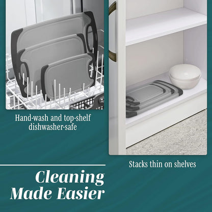 Cutting Boards for Kitchen - BPA-Free Chopping Board - Different Sizes & Non Slip Handles - Reversible, Large Cutting Board Set - Unique Gifts for Cooks Who Have Everything - 3-Pack Gray