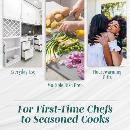 Cutting Boards for Kitchen - BPA-Free Chopping Board - Different Sizes & Non Slip Handles - Reversible, Large Cutting Board Set - Unique Gifts for Cooks Who Have Everything - 3-Pack Gray