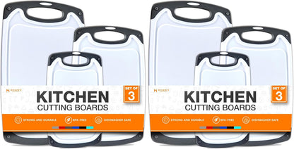 Cutting Boards for Kitchen - BPA-Free Chopping Board - Different Sizes & Non Slip Handles - Reversible, Large Cutting Board Set - Unique Gifts for Cooks Who Have Everything - 3-Pack Gray