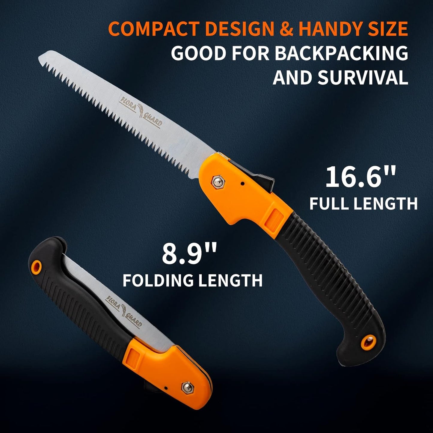 7.7-Inch Folding Hand Saw, Pruning Saw with Trible-Cut Razor Teeth for Wood Cutting, Tree Trimming, Professional Camping Gardening Tools (Orange)