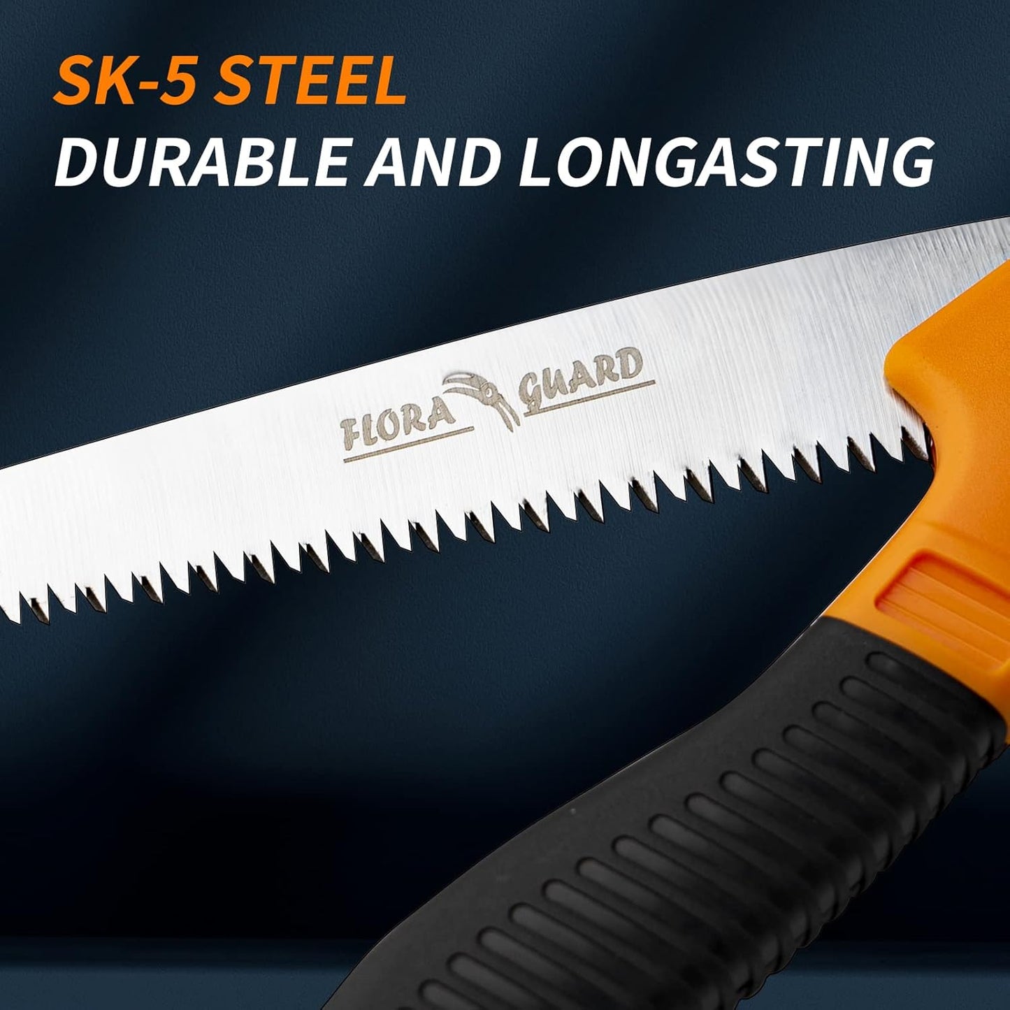 7.7-Inch Folding Hand Saw, Pruning Saw with Trible-Cut Razor Teeth for Wood Cutting, Tree Trimming, Professional Camping Gardening Tools (Orange)