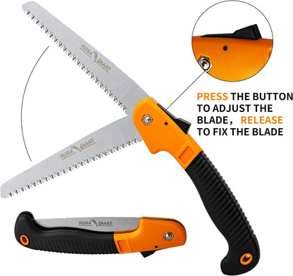 7.7-Inch Folding Hand Saw, Pruning Saw with Trible-Cut Razor Teeth for Wood Cutting, Tree Trimming, Professional Camping Gardening Tools (Orange)
