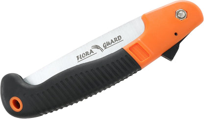 7.7-Inch Folding Hand Saw, Pruning Saw with Trible-Cut Razor Teeth for Wood Cutting, Tree Trimming, Professional Camping Gardening Tools (Orange)