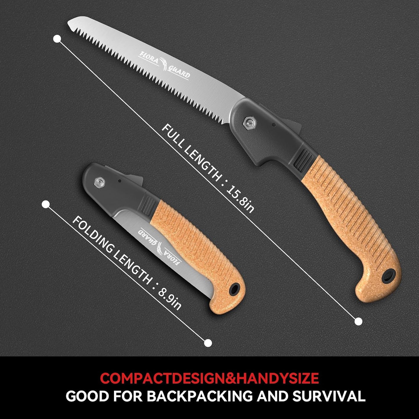 7.7-Inch Folding Hand Saw, Pruning Saw with Trible-Cut Razor Teeth for Wood Cutting, Tree Trimming, Professional Camping Gardening Tools (Orange)