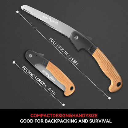7.7-Inch Folding Hand Saw, Pruning Saw with Trible-Cut Razor Teeth for Wood Cutting, Tree Trimming, Professional Camping Gardening Tools (Orange)