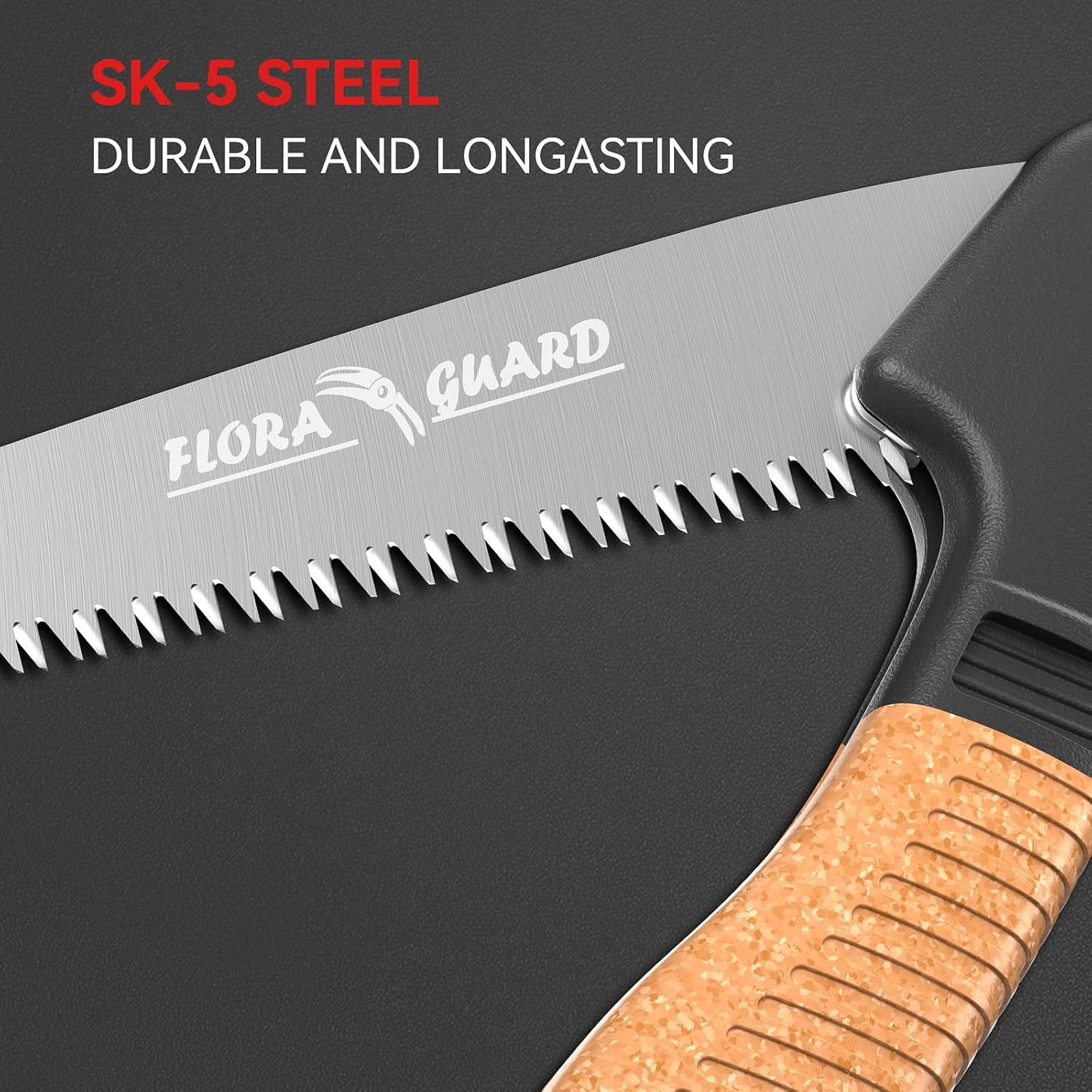 7.7-Inch Folding Hand Saw, Pruning Saw with Trible-Cut Razor Teeth for Wood Cutting, Tree Trimming, Professional Camping Gardening Tools (Orange)