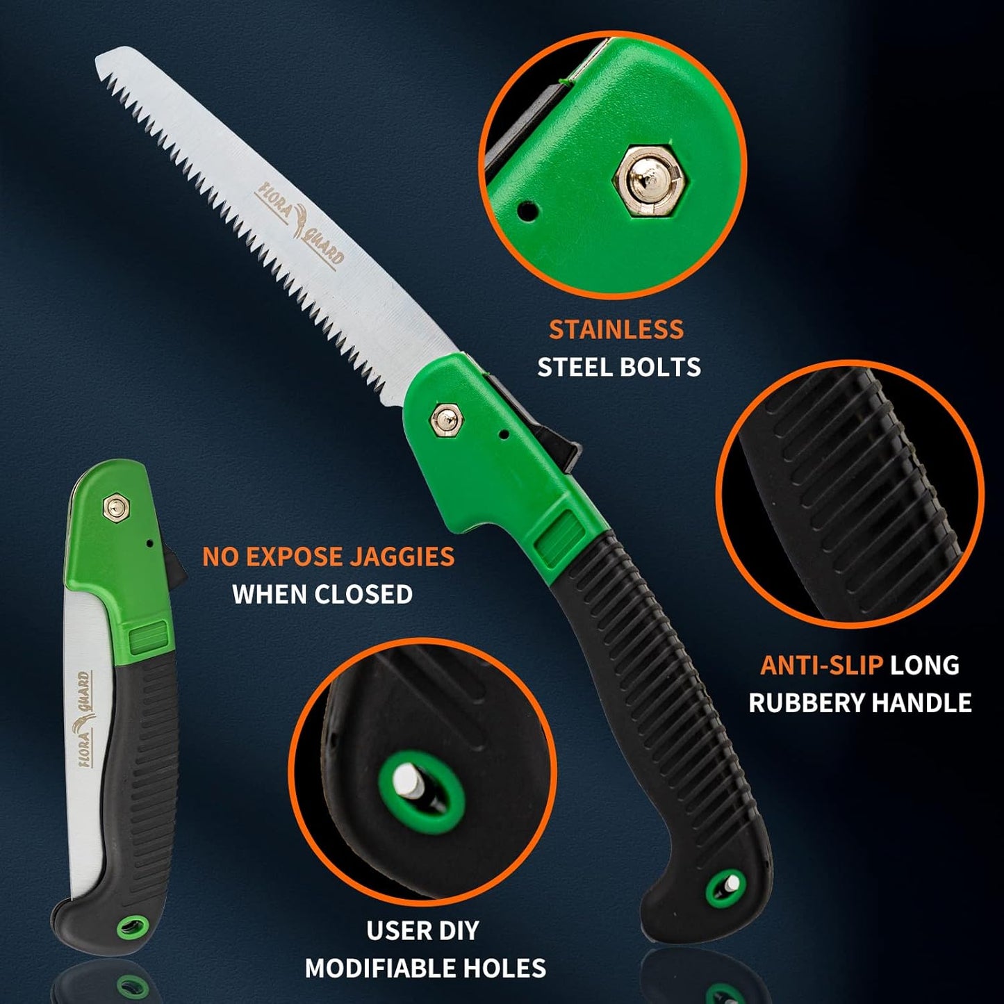 7.7-Inch Folding Hand Saw, Pruning Saw with Trible-Cut Razor Teeth for Wood Cutting, Tree Trimming, Professional Camping Gardening Tools (Orange)