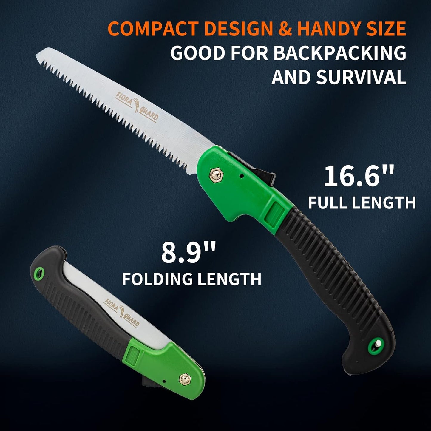 7.7-Inch Folding Hand Saw, Pruning Saw with Trible-Cut Razor Teeth for Wood Cutting, Tree Trimming, Professional Camping Gardening Tools (Orange)