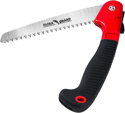 7.7-Inch Folding Hand Saw, Pruning Saw with Trible-Cut Razor Teeth for Wood Cutting, Tree Trimming, Professional Camping Gardening Tools (Orange)