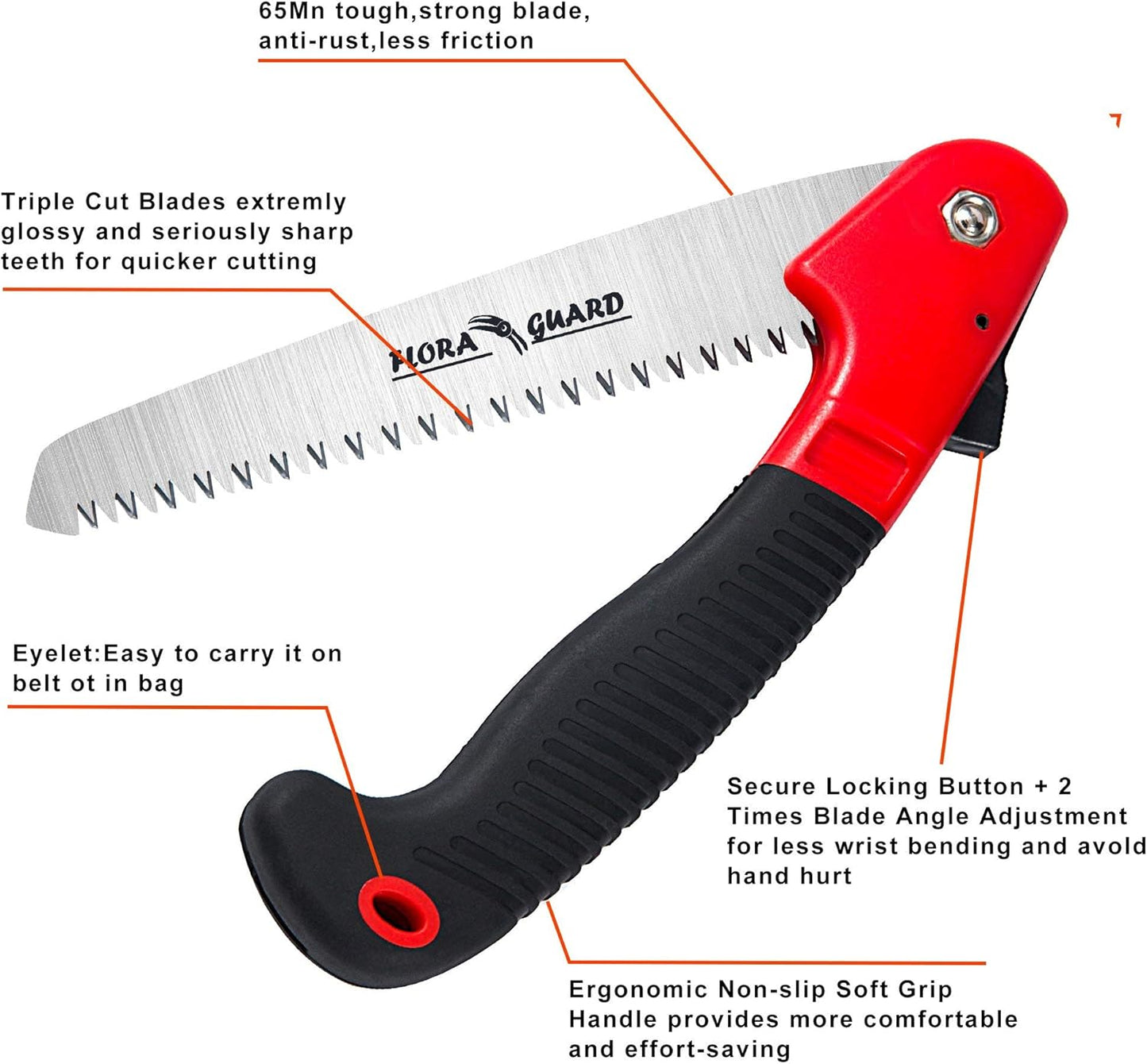 7.7-Inch Folding Hand Saw, Pruning Saw with Trible-Cut Razor Teeth for Wood Cutting, Tree Trimming, Professional Camping Gardening Tools (Orange)