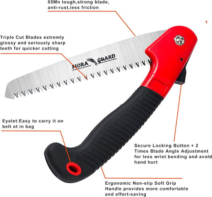 7.7-Inch Folding Hand Saw, Pruning Saw with Trible-Cut Razor Teeth for Wood Cutting, Tree Trimming, Professional Camping Gardening Tools (Orange)