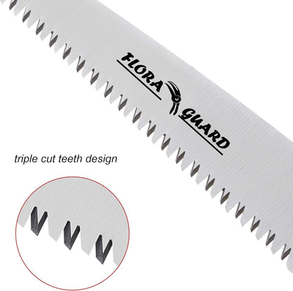 7.7-Inch Folding Hand Saw, Pruning Saw with Trible-Cut Razor Teeth for Wood Cutting, Tree Trimming, Professional Camping Gardening Tools (Orange)