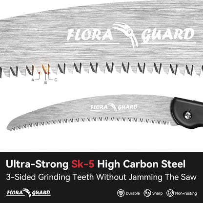 7.7-Inch Folding Hand Saw, Pruning Saw with Trible-Cut Razor Teeth for Wood Cutting, Tree Trimming, Professional Camping Gardening Tools (Orange)