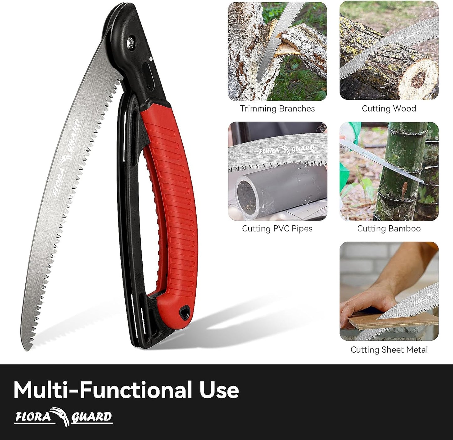 7.7-Inch Folding Hand Saw, Pruning Saw with Trible-Cut Razor Teeth for Wood Cutting, Tree Trimming, Professional Camping Gardening Tools (Orange)