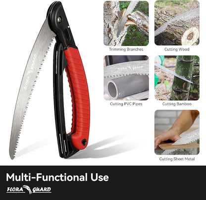 7.7-Inch Folding Hand Saw, Pruning Saw with Trible-Cut Razor Teeth for Wood Cutting, Tree Trimming, Professional Camping Gardening Tools (Orange)