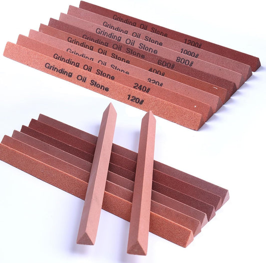 Sharpening Stone Set,16pcs Triangle Sanding Sticks Knife Whetstone Set White Corundum Oil Stone for Knife,Most Bladed&Moldel-120#,240#,320#, 400#,600#,800#,1000#,1200#