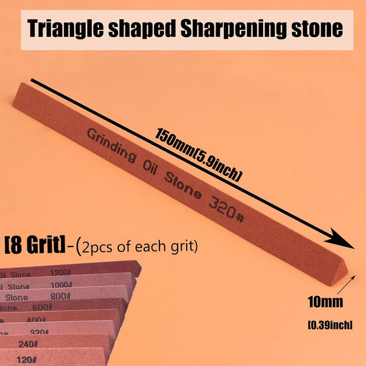 Sharpening Stone Set,16pcs Triangle Sanding Sticks Knife Whetstone Set White Corundum Oil Stone for Knife,Most Bladed&Moldel-120#,240#,320#, 400#,600#,800#,1000#,1200#