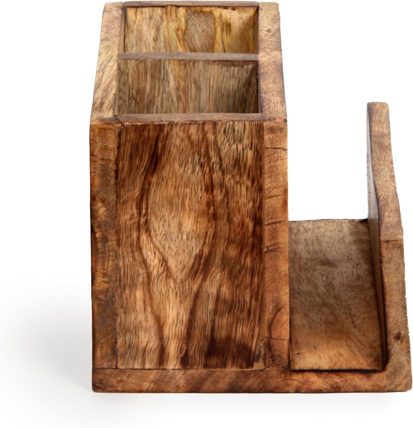Silverware Holder Caddy, 2 Compartments Wooden Utensil Holder Flatware with Napkin Holder, Wooden Cutlery Holder Organizer Containers for Party, Kitchen Countertop, Forks, Spoons, Knives, Napkins