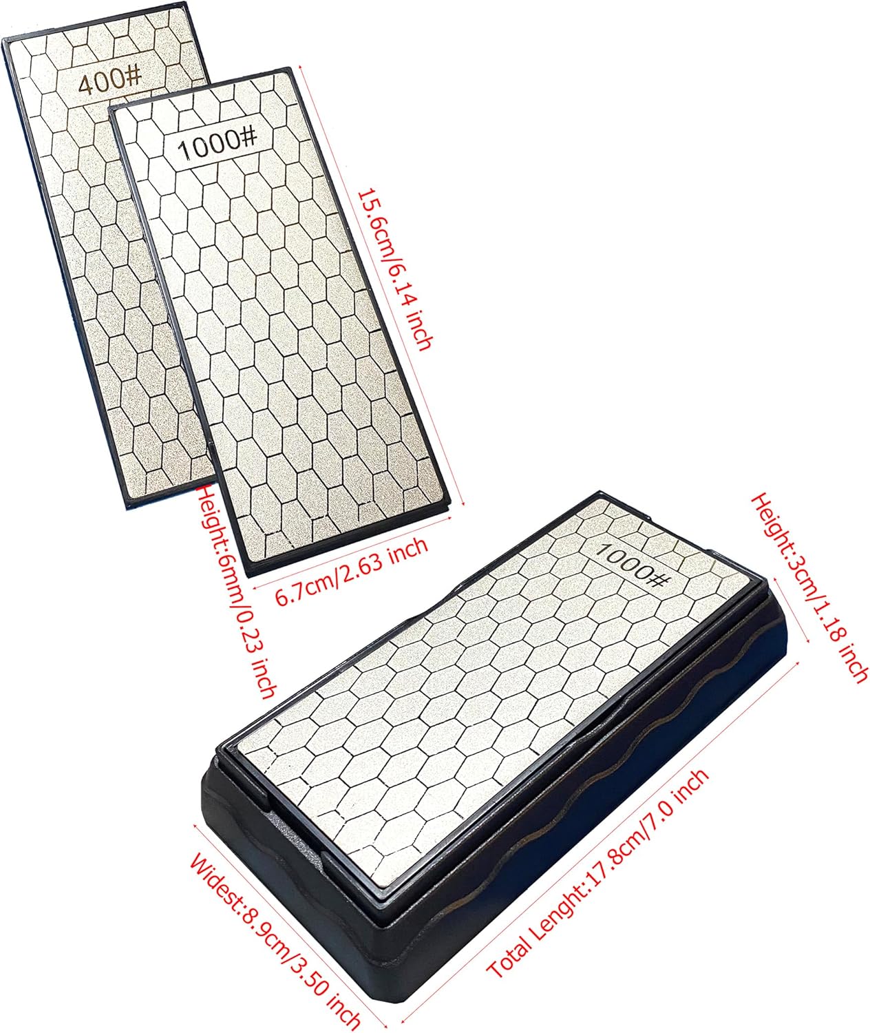 400/1000 Grit Double Sided Diamond Sharpening Stones,Diamond Stone Knife Sharpener with Non-Skid Base for Kitchen Outdoor Woodworking Sharpen Tools
