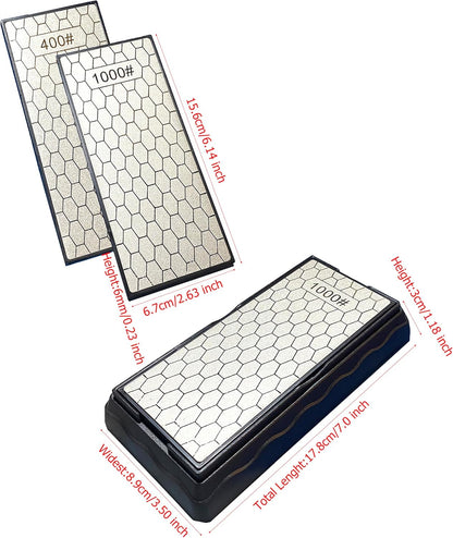 400/1000 Grit Double Sided Diamond Sharpening Stones,Diamond Stone Knife Sharpener with Non-Skid Base for Kitchen Outdoor Woodworking Sharpen Tools