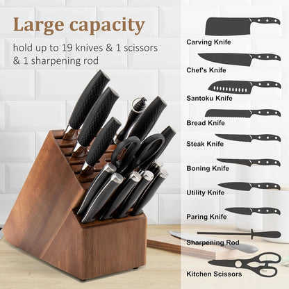 Knife Block for Kitchen Countertop - 20 Slot Universal Knife Holder with Acacia Wood, Large Knife Storage Organizer for Butcher Block, Knife Block Storage without Knives, Easy for Knife set