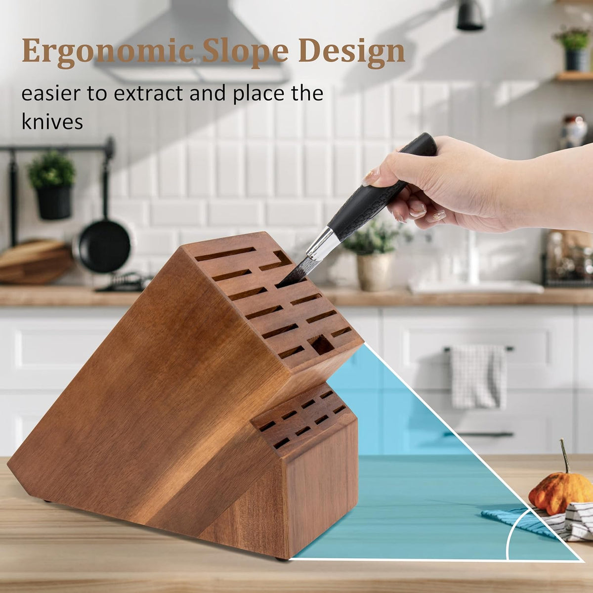 Knife Block for Kitchen Countertop - 20 Slot Universal Knife Holder with Acacia Wood, Large Knife Storage Organizer for Butcher Block, Knife Block Storage without Knives, Easy for Knife set