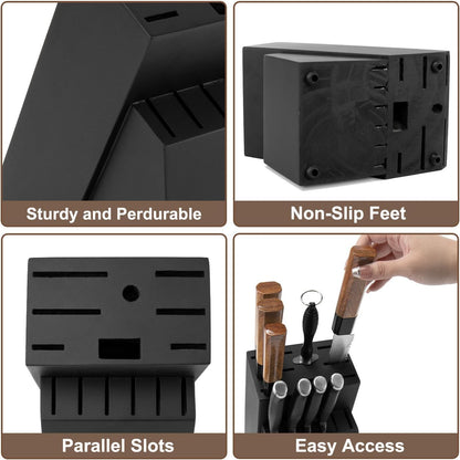 Knife Block for Kitchen Countertop - 20 Slot Universal Knife Holder with Acacia Wood, Large Knife Storage Organizer for Butcher Block, Knife Block Storage without Knives, Easy for Knife set