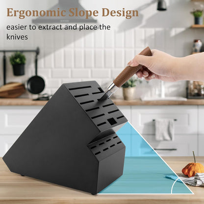 Knife Block for Kitchen Countertop - 20 Slot Universal Knife Holder with Acacia Wood, Large Knife Storage Organizer for Butcher Block, Knife Block Storage without Knives, Easy for Knife set