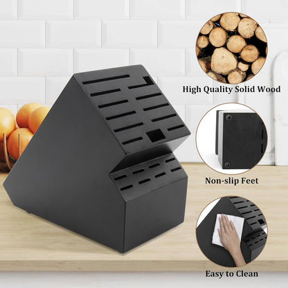 Knife Block for Kitchen Countertop - 20 Slot Universal Knife Holder with Acacia Wood, Large Knife Storage Organizer for Butcher Block, Knife Block Storage without Knives, Easy for Knife set