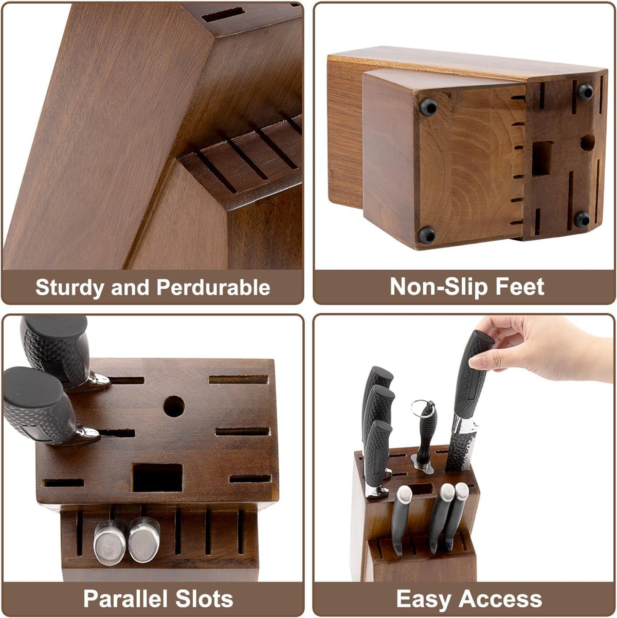 Knife Block for Kitchen Countertop - 20 Slot Universal Knife Holder with Acacia Wood, Large Knife Storage Organizer for Butcher Block, Knife Block Storage without Knives, Easy for Knife set