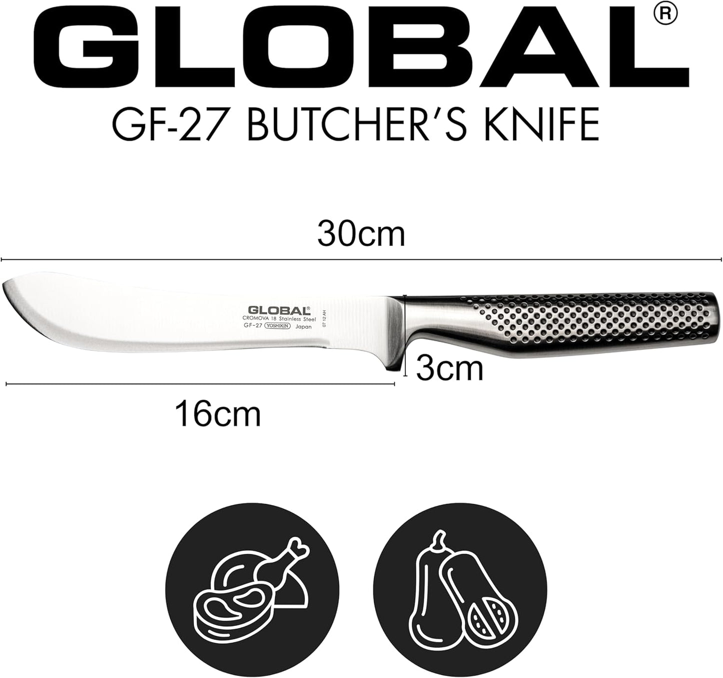 Global GF-27-7 inch, 16cm Heavyweight Butcher's Knife, 7 inch, Stainles Steel