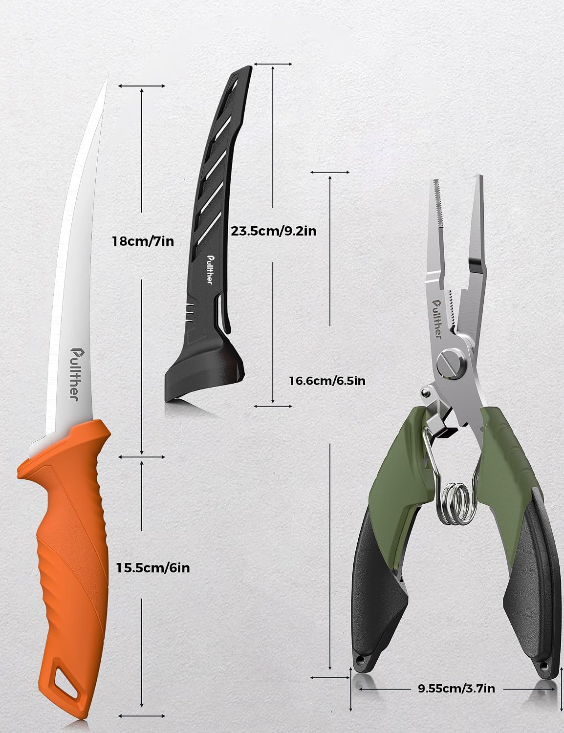 2PC Fishing Tool Kit - 7" Fillet Knife,Fishing Pliers,Multitool Hook Remover Fishing Pliers,Fishing Gear for Saltwater
