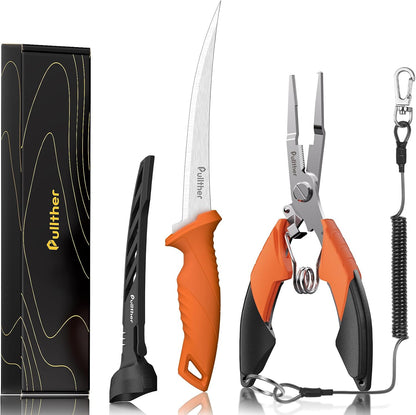 2PC Fishing Tool Kit - 7" Fillet Knife,Fishing Pliers,Multitool Hook Remover Fishing Pliers,Fishing Gear for Saltwater