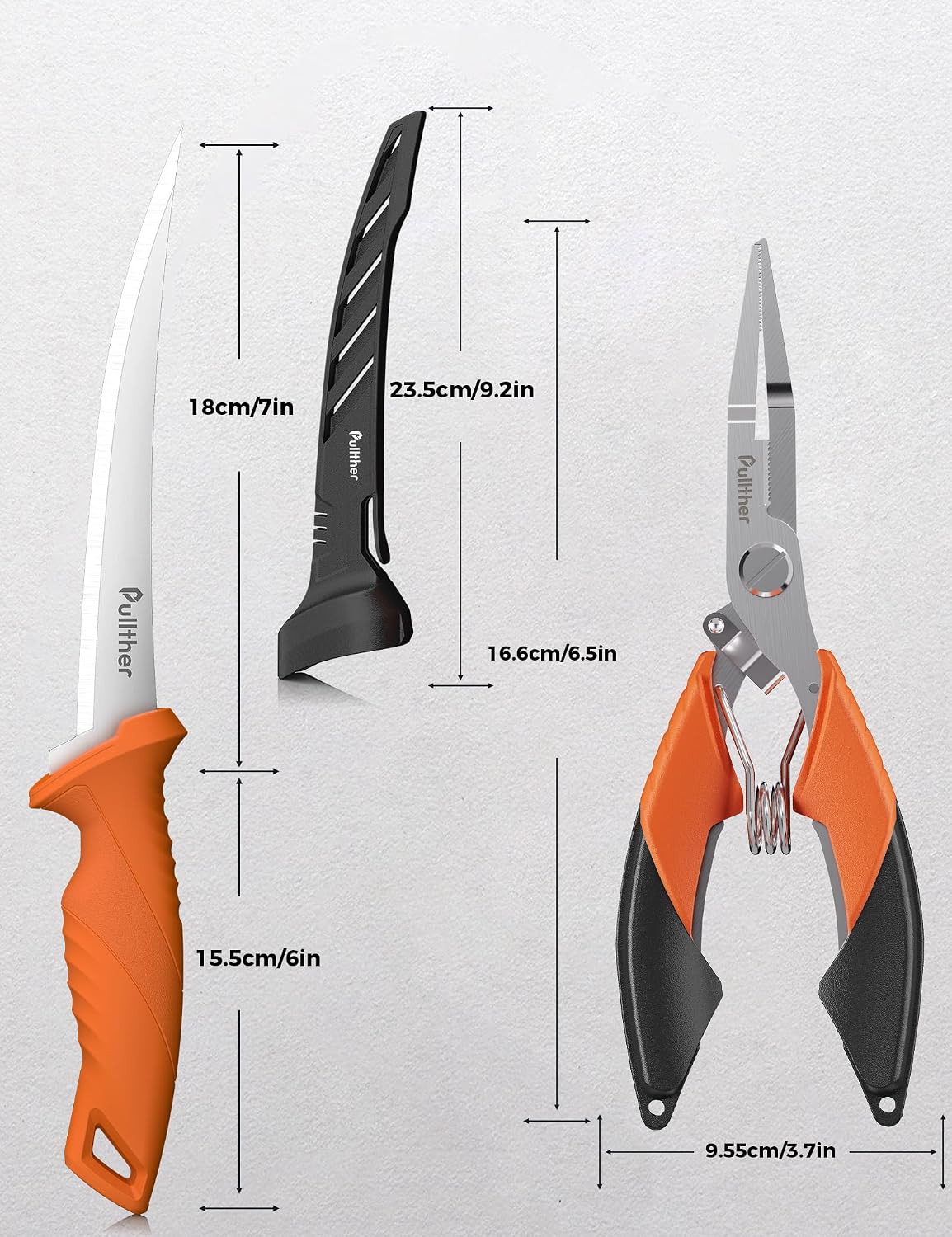 2PC Fishing Tool Kit - 7" Fillet Knife,Fishing Pliers,Multitool Hook Remover Fishing Pliers,Fishing Gear for Saltwater