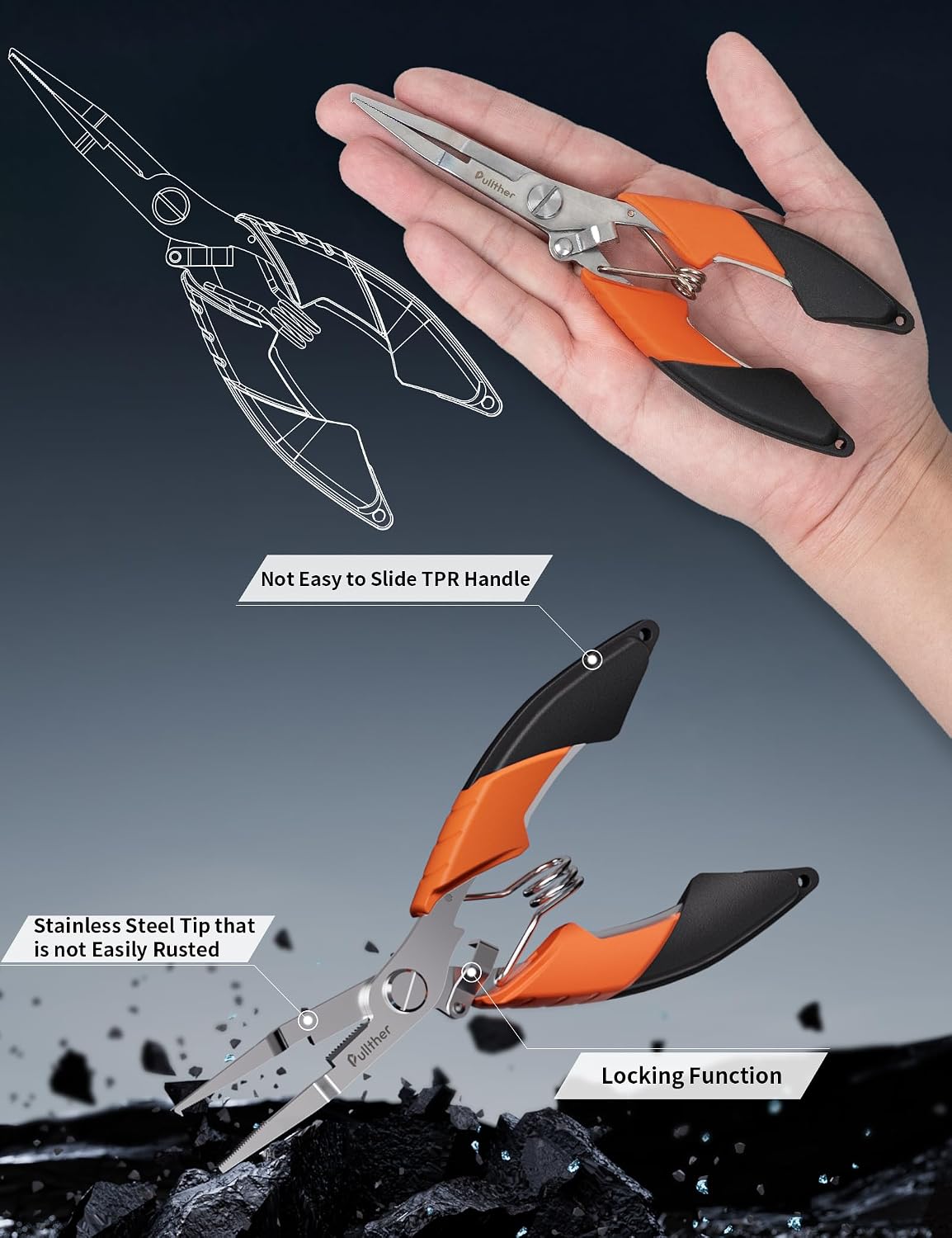 2PC Fishing Tool Kit - 7" Fillet Knife,Fishing Pliers,Multitool Hook Remover Fishing Pliers,Fishing Gear for Saltwater