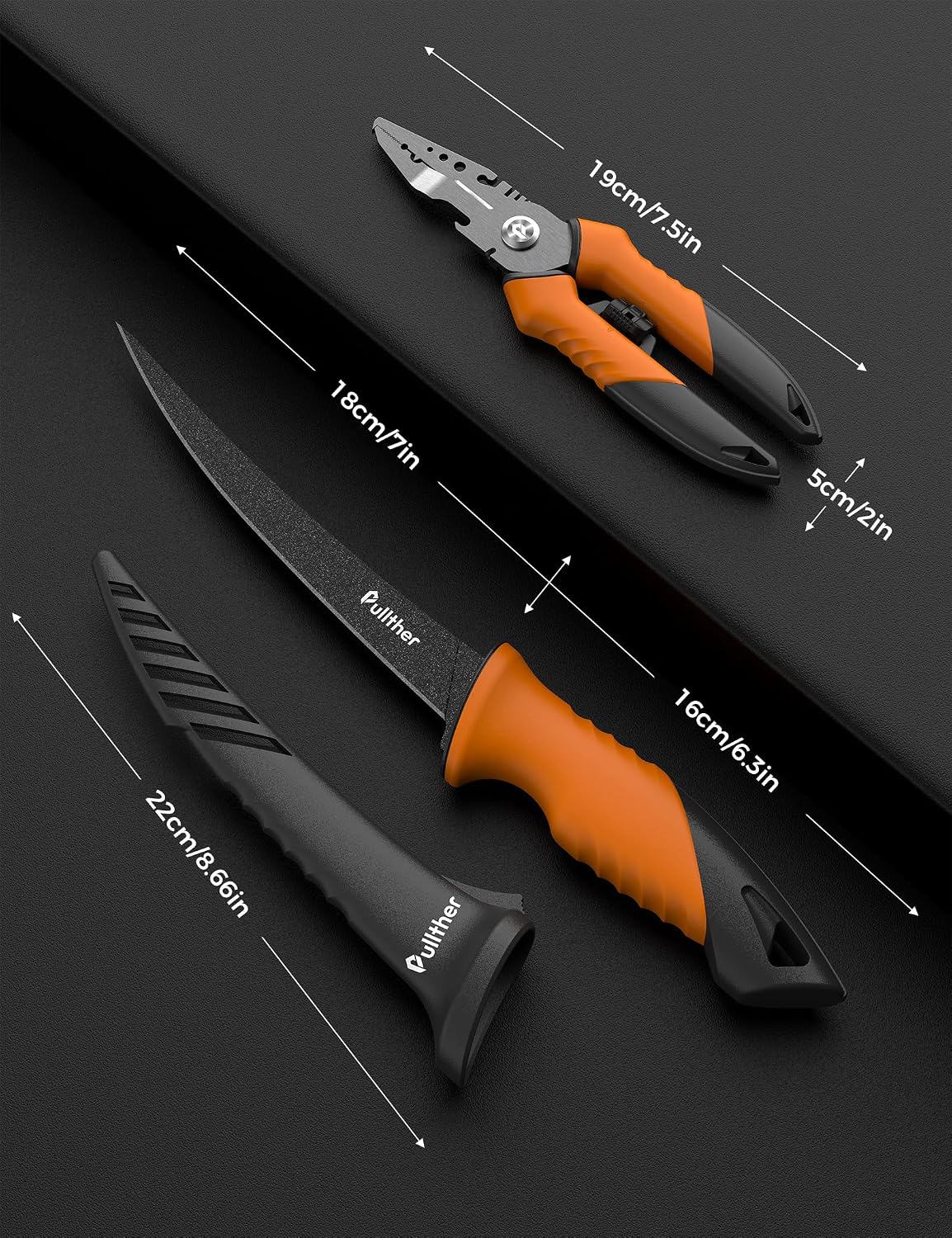 2PC Fishing Tool Kit - 7" Fillet Knife,Fishing Pliers,Multitool Hook Remover Fishing Pliers,Fishing Gear for Saltwater
