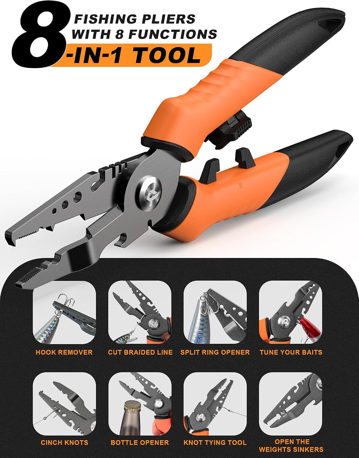 2PC Fishing Tool Kit - 7" Fillet Knife,Fishing Pliers,Multitool Hook Remover Fishing Pliers,Fishing Gear for Saltwater