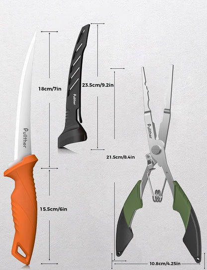 2PC Fishing Tool Kit - 7" Fillet Knife,Fishing Pliers,Multitool Hook Remover Fishing Pliers,Fishing Gear for Saltwater