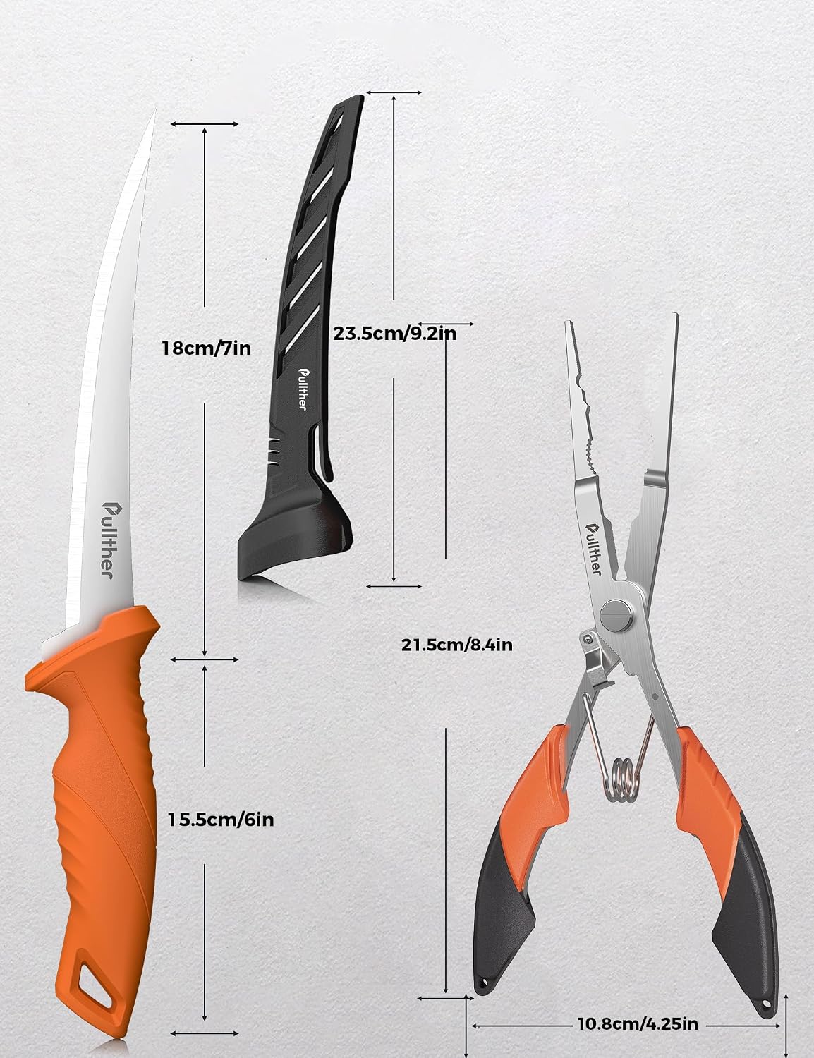 2PC Fishing Tool Kit - 7" Fillet Knife,Fishing Pliers,Multitool Hook Remover Fishing Pliers,Fishing Gear for Saltwater