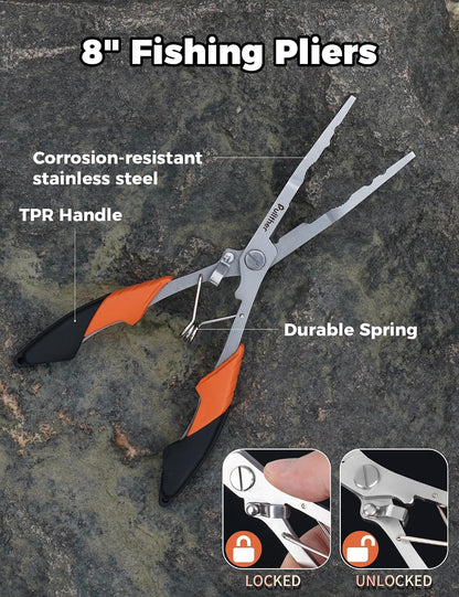 2PC Fishing Tool Kit - 7" Fillet Knife,Fishing Pliers,Multitool Hook Remover Fishing Pliers,Fishing Gear for Saltwater