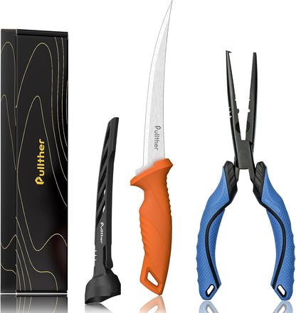 2PC Fishing Tool Kit - 7" Fillet Knife,Fishing Pliers,Multitool Hook Remover Fishing Pliers,Fishing Gear for Saltwater