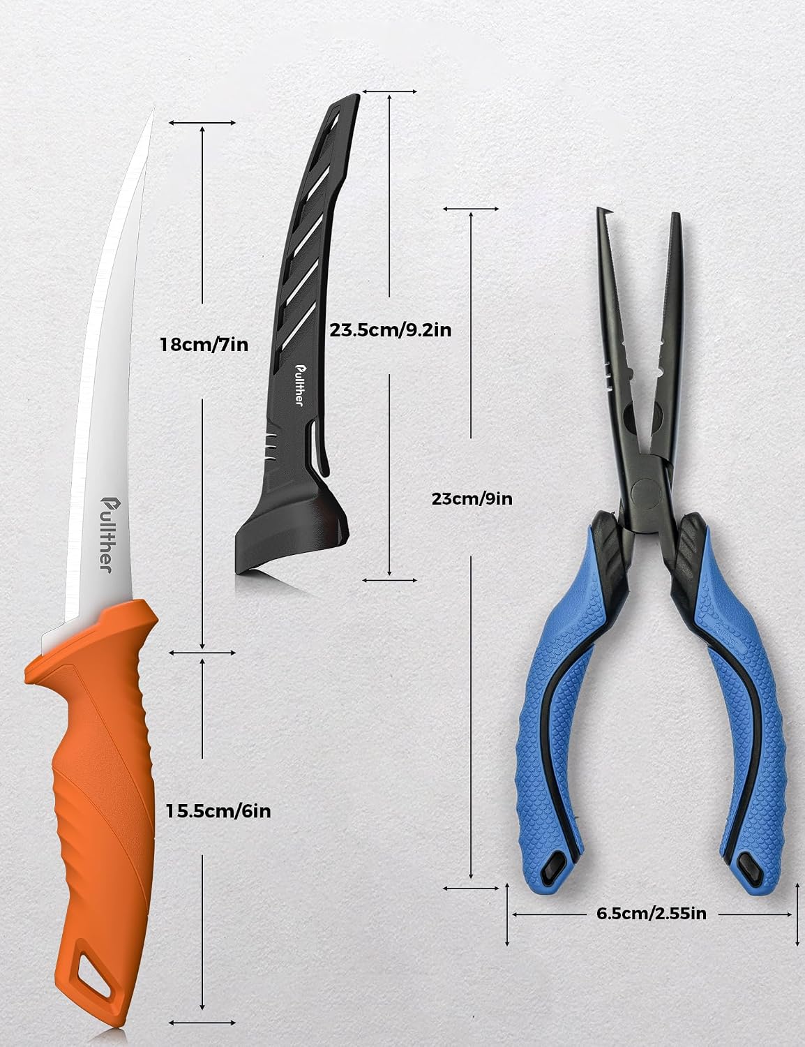 2PC Fishing Tool Kit - 7" Fillet Knife,Fishing Pliers,Multitool Hook Remover Fishing Pliers,Fishing Gear for Saltwater