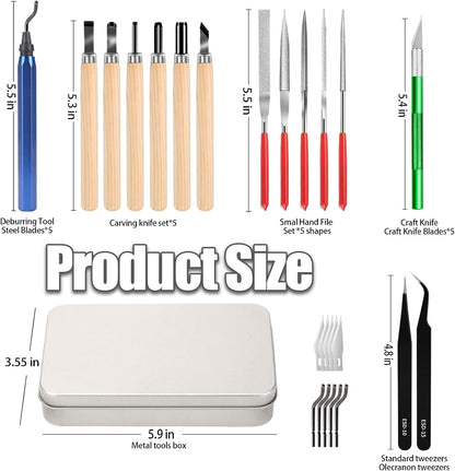25pcs Precisio with Deburring Tool, Craft Knife,hand File,Carving Knife Suitable for sanding, carving, modeling, cutting, scraping,3D Printing Deburring kit