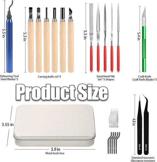 25pcs Precisio with Deburring Tool, Craft Knife,hand File,Carving Knife Suitable for sanding, carving, modeling, cutting, scraping,3D Printing Deburring kit
