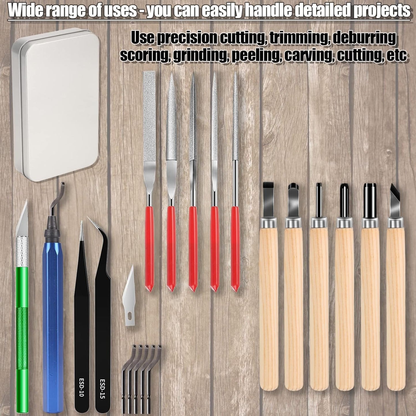 25pcs Precisio with Deburring Tool, Craft Knife,hand File,Carving Knife Suitable for sanding, carving, modeling, cutting, scraping,3D Printing Deburring kit